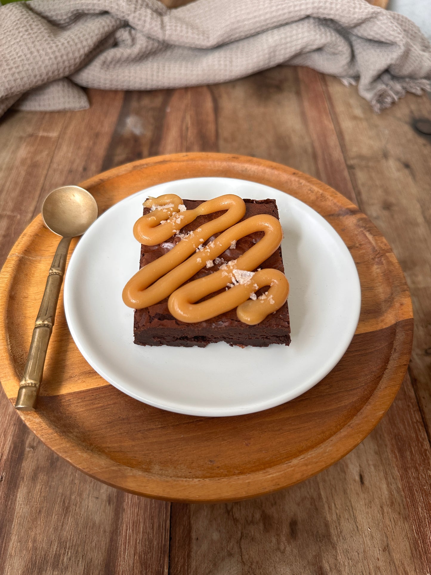 Salted caramel on dark brownies