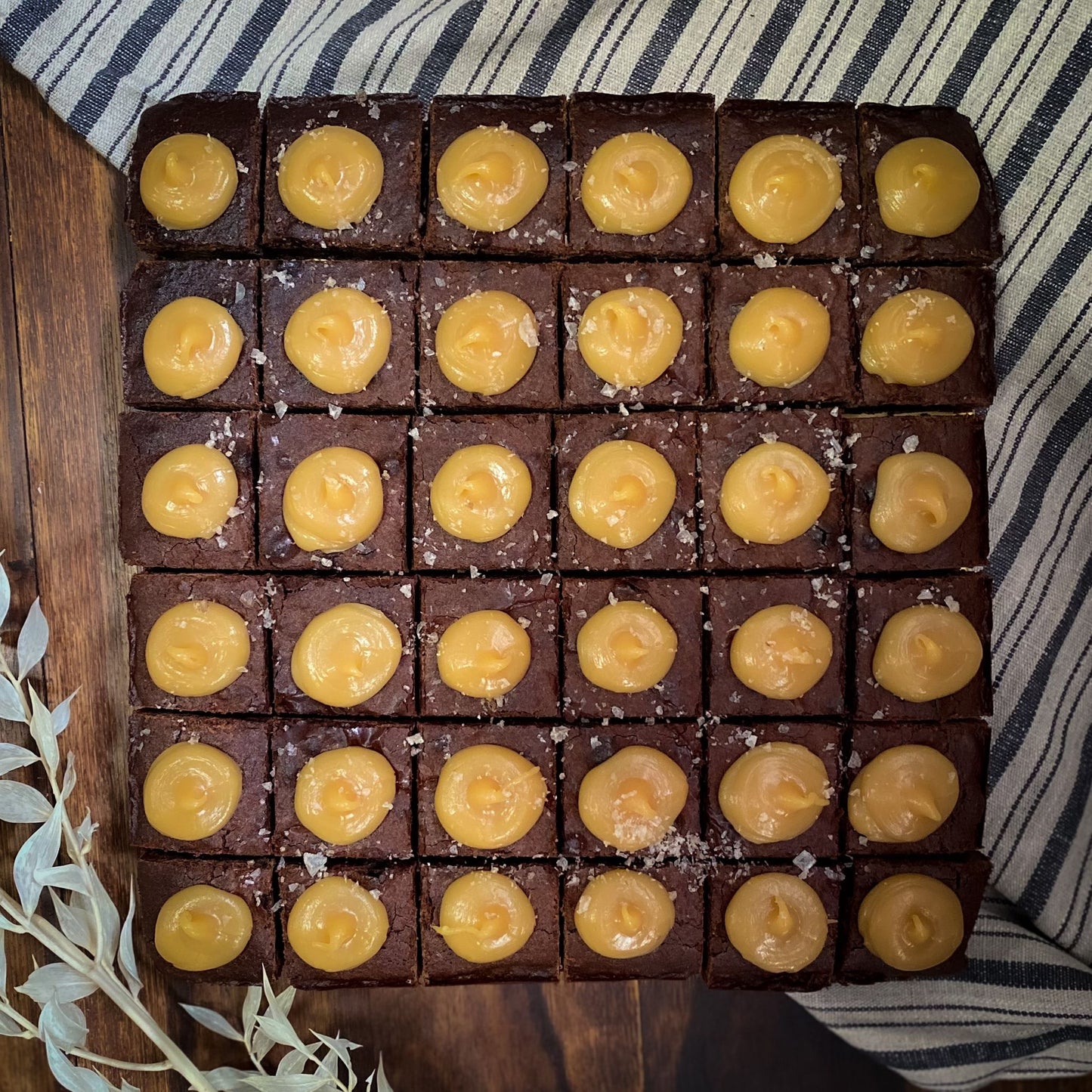 Salted caramel on dark brownies